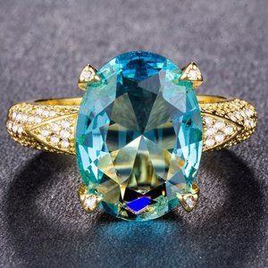 💍 18K Gold Plated Beautiful Blue CZ Women Promise Ring, FB16FA1023